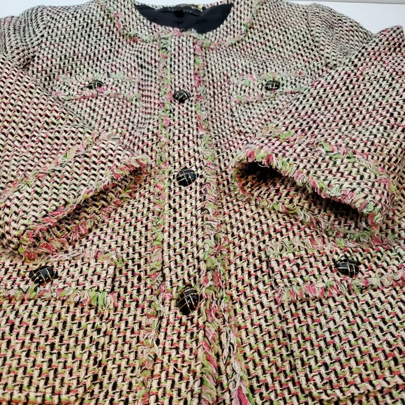 Talbots Pink Green Candy Fringe Tweed Blazer Jacket Size 10 Womens Button Up - Picture 7 of 12